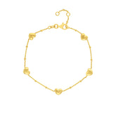 14k Yellow Gold Puffed Heart Station Bracelet